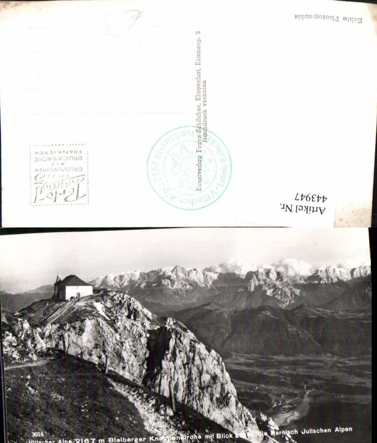 443947,Villacher Alpe b. Bad Bleiberg Knappenkirche Bergkulisse pub Franz Schilcher 3016