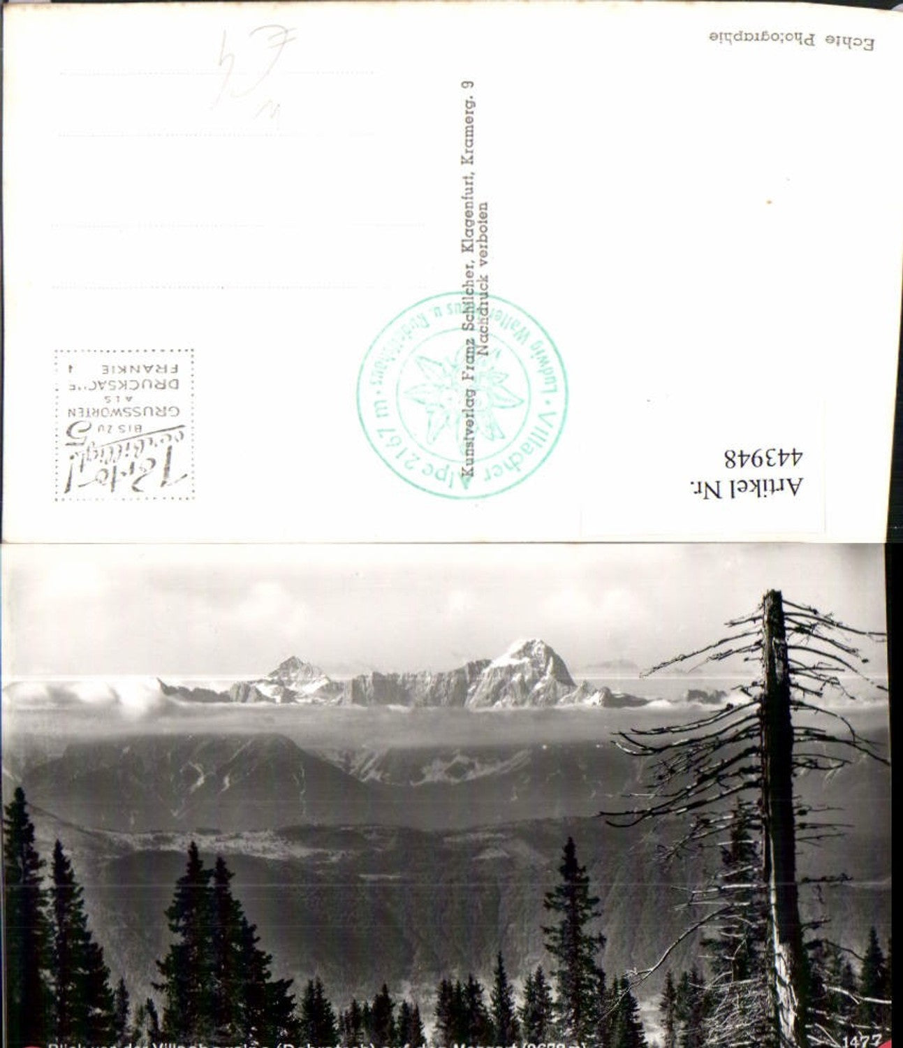 443948,Blick von d. Villacheralpe b. Bad Bleiberg auf Mangart Bergkulisse pub Franz Schilcher 1477