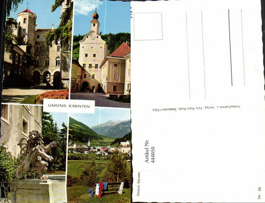 444050,Gmünd in Kärnten Totale Tor Turm Statue Mehrbildkarte
