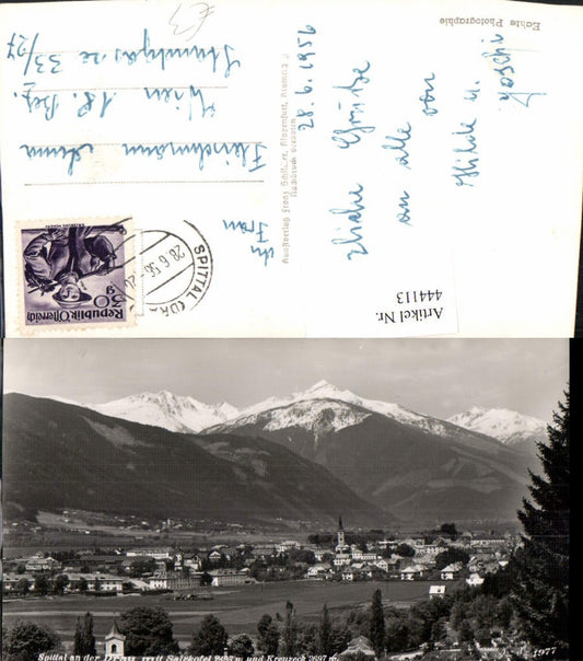 444113,Spittal an d. Drau Totale m. Salzkofel Bergkulisse pub Franz Schilcher 1977