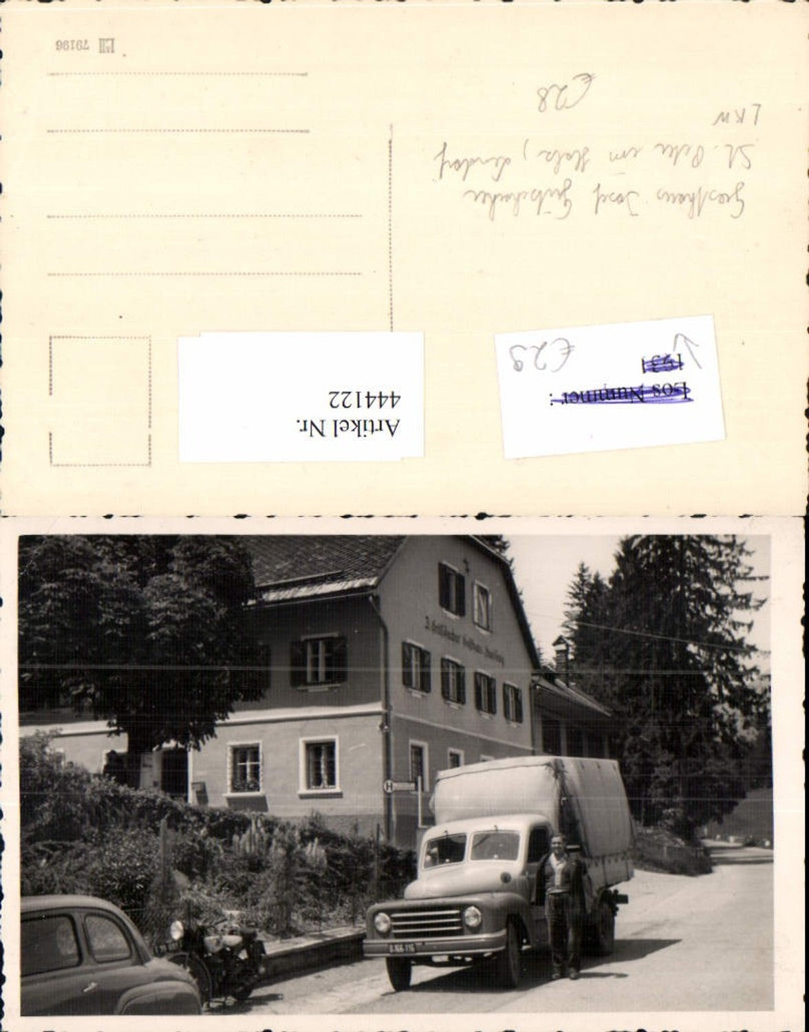 444122,Foto AK Lendorf St. Peter im Holz Gasthaus Josef Gütschacher Lieferwagen