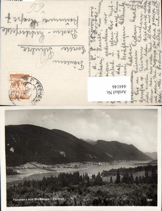 444146,Panorama vom Weißensee b. Techendorf Bergkulisse pub Franz Schilcher 1501