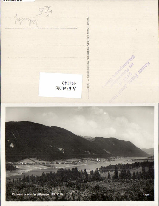 444149,Panorama vom Weißensee b. Techendorf Bergkulisse pub Franz Schilcher 1501
