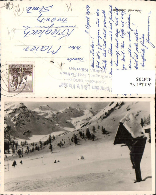 444205,Foto AK Flattach im Mölltal Winterlandschaft Wegkreuz Bergkulisse