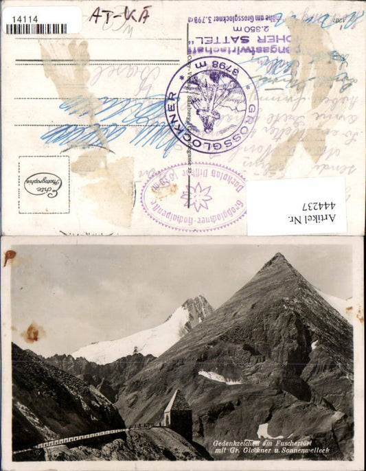 444237,Gedenkzeichen am Fuschertörl m. Großglockner b. Heiligenblut Bergkulisse