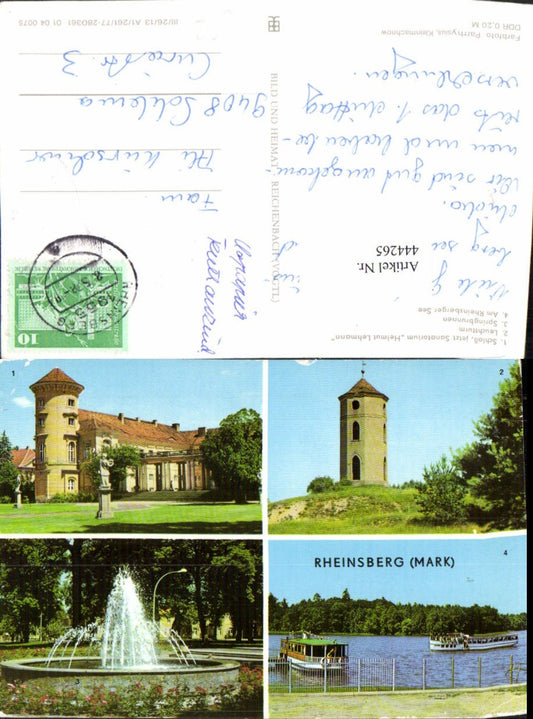 444265,Rheinsberg Mark Schloss Leuchtturm Brunnen Mehrbildkarte pub VEB