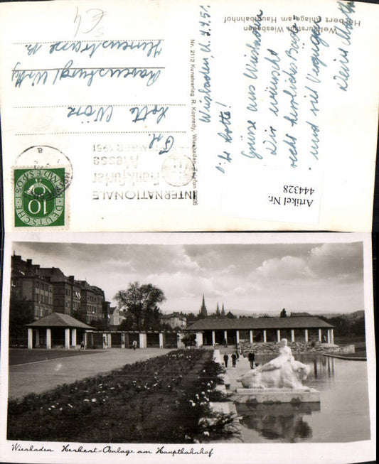 444328,Wiesbaden Herbert-Anlage am Hauptbahnhof Frankfurter Messe 1951 Stempel