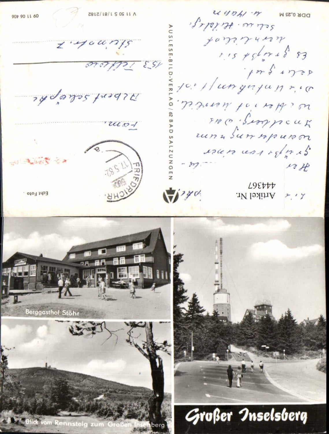 444367, Großer Inselsberg near Brotterode, mountain inn, tower, multi-view postcard