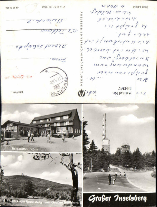 444367, Großer Inselsberg near Brotterode, mountain inn, tower, multi-view postcard