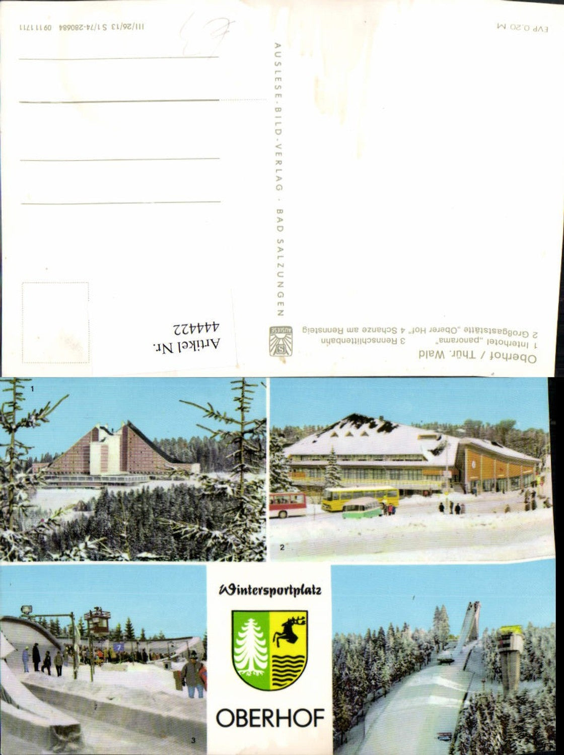 444422, Oberhof Interhotel Racing Luge Ski Jump Multi-image postcard Winter pictures