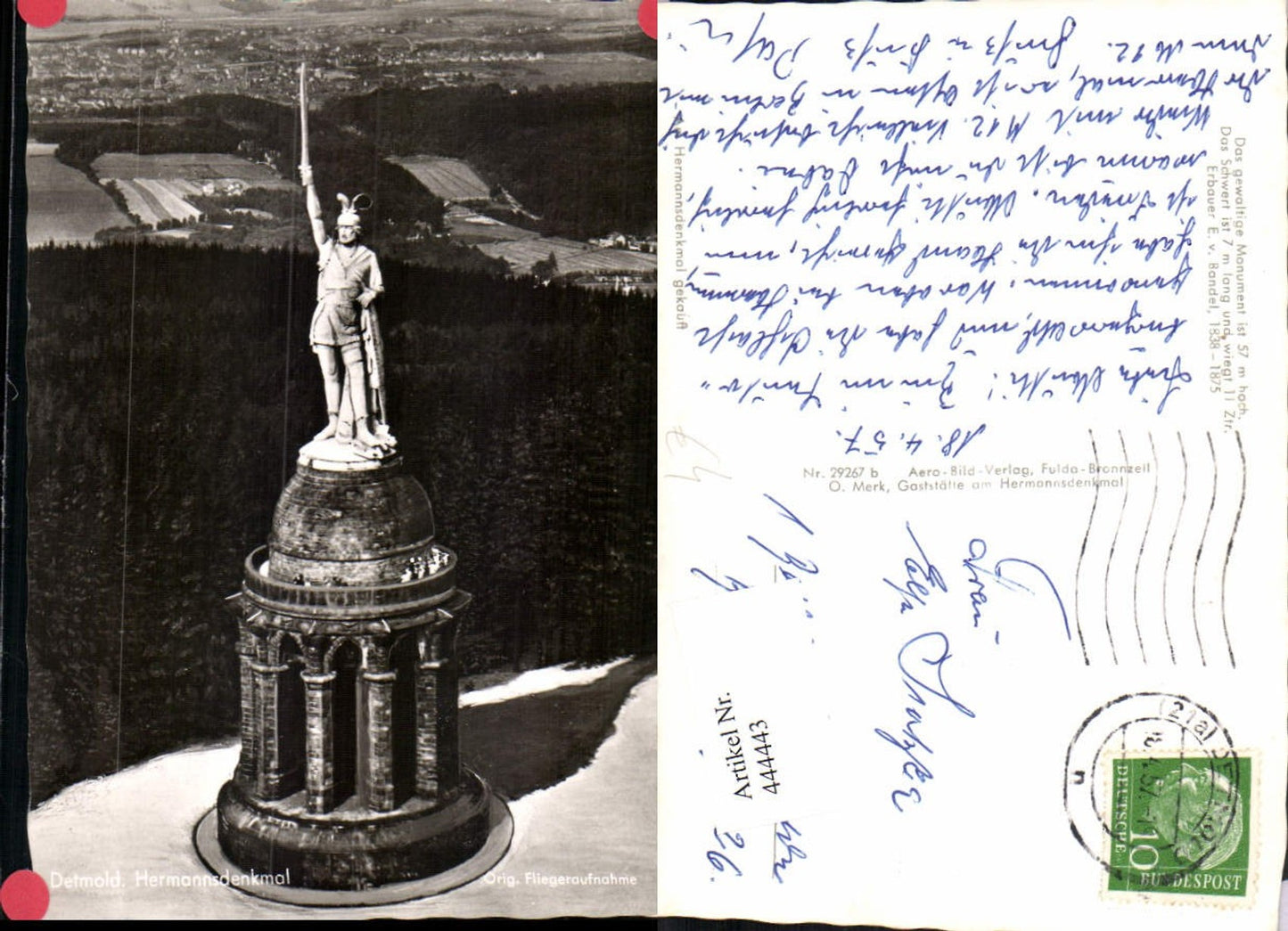 444443,Detmold Hermannsdenkmal Statue Fliegeraufnahme
