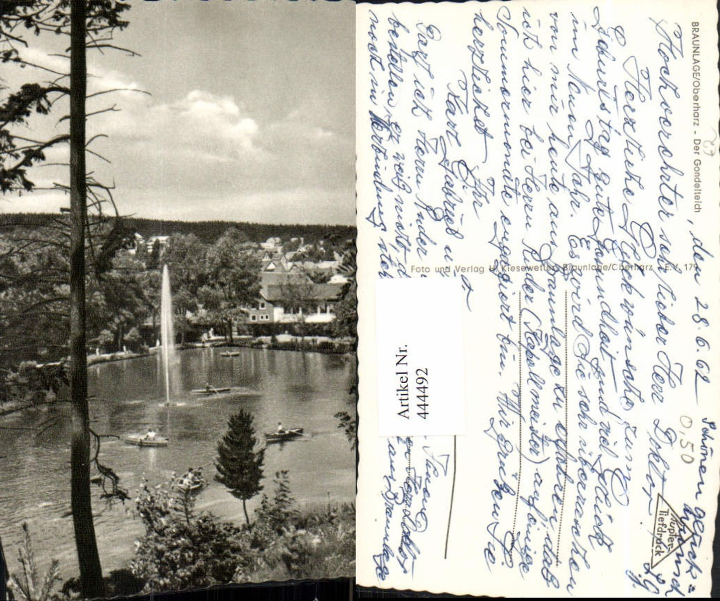 444492,Braunlage im Oberharz Teilansicht Gondelteich Fontäne