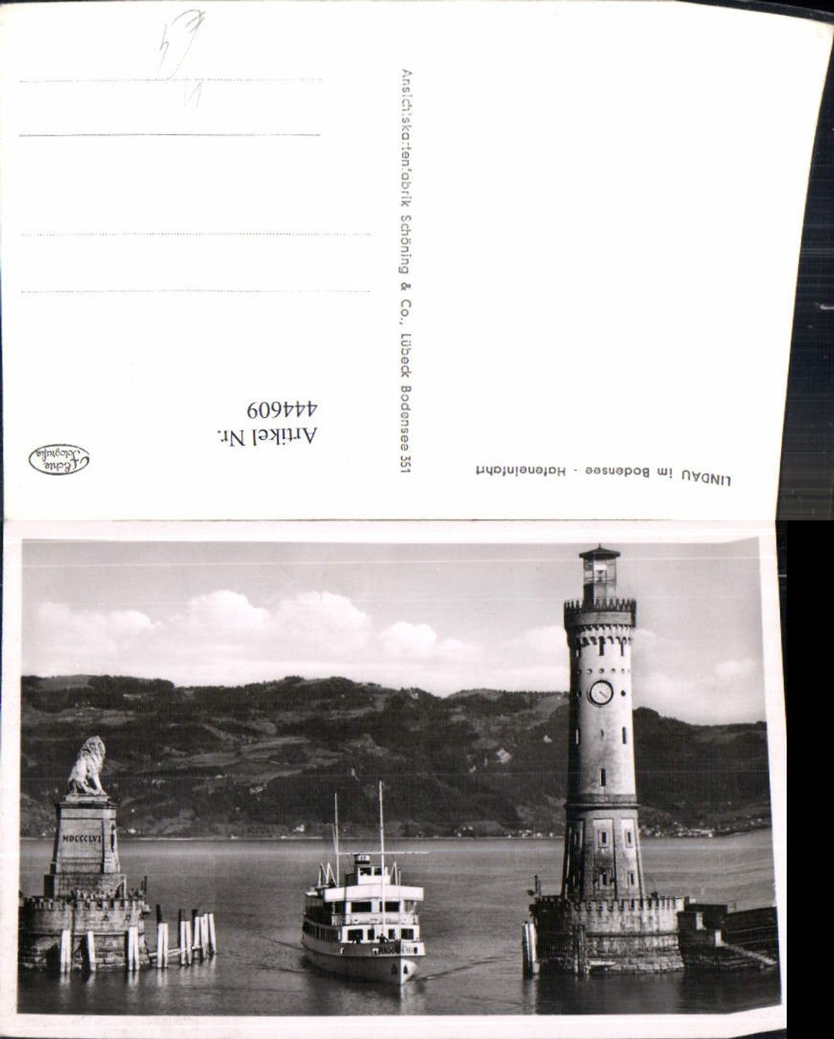 444609,Foto Ak Lindau i. Bodensee Hafeneinfahrt Leuchtturm Schiff