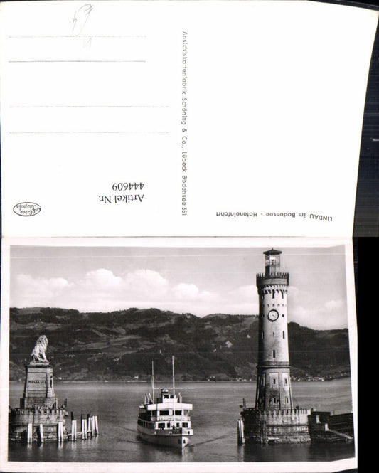444609,Foto Ak Lindau i. Bodensee Hafeneinfahrt Leuchtturm Schiff