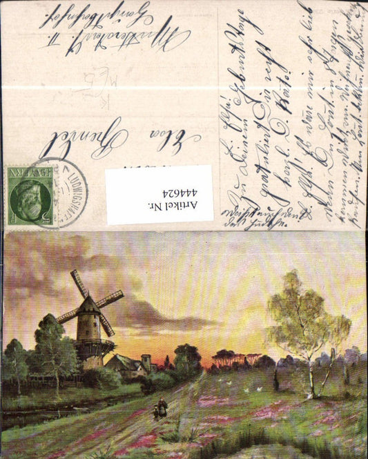 444624,Künstler Ak Windmühle Frau Kind Landschaft