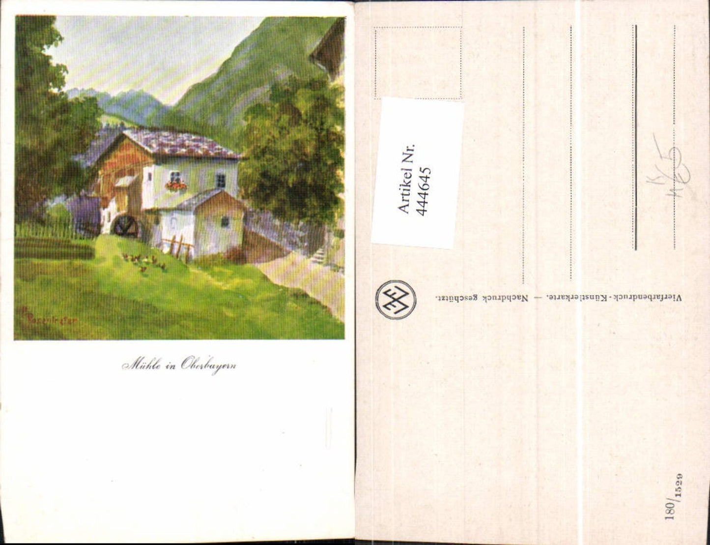 444645,Künstler Ak P. Rosentreter Mühle i. Oberbayern Wassermühle