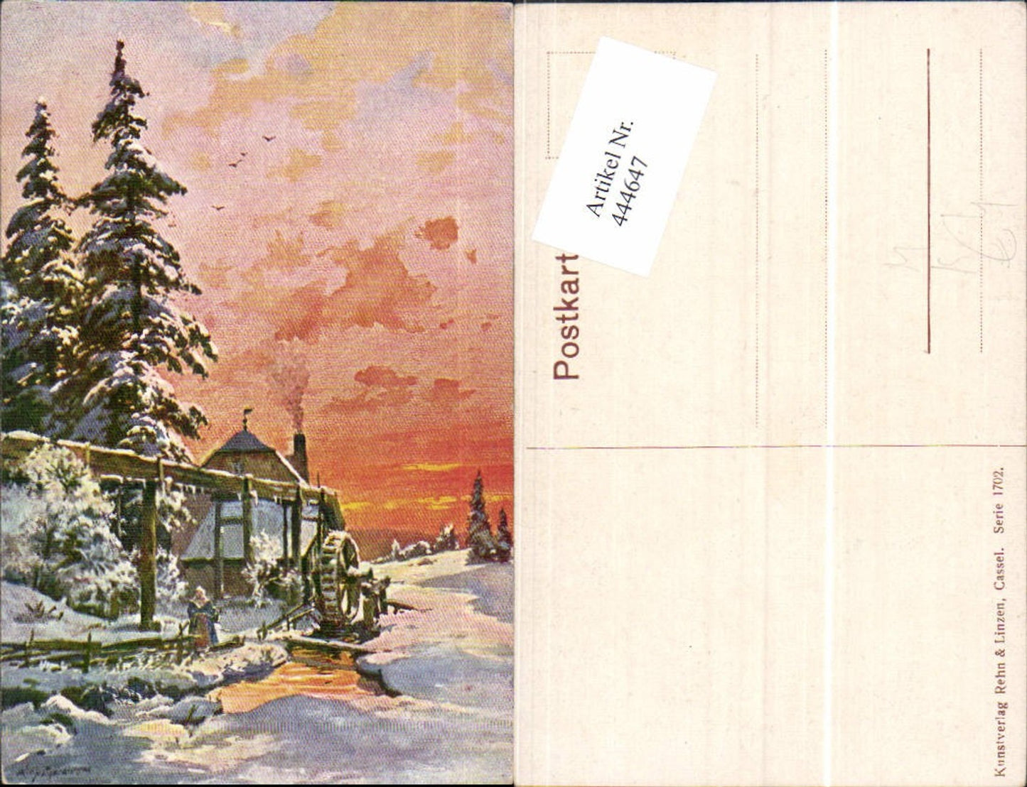 444647,Künstler Ak Wassermühle Winterlandschaft