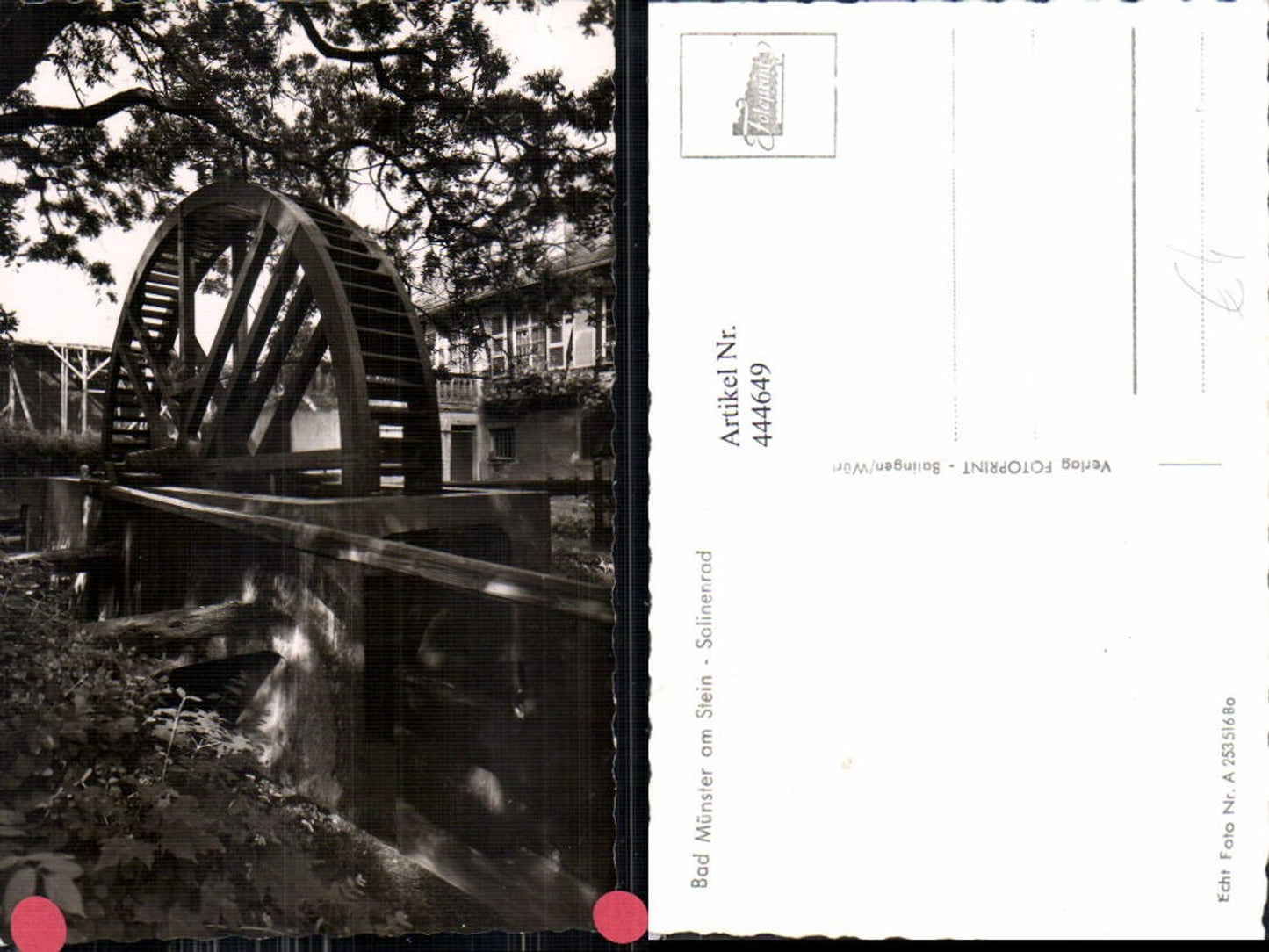 444649,Foto Ak Bad Münster a. Stein Salinenrad Wassermühle