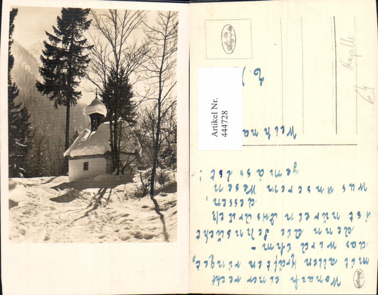 444728,Foto Ak Kapelle Winteransicht Wald Landschaft
