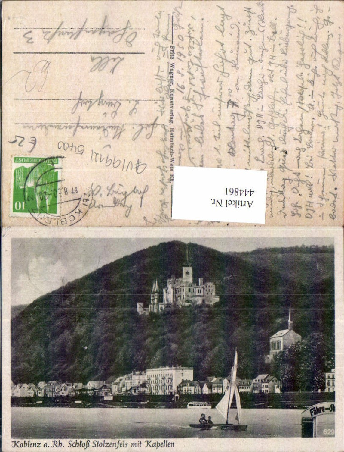 444861,Koblenz a. Rhein Schloss Stolzenfels m. Kapellen Segelboot