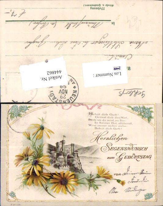 444862,Litho Burg Rheinstein Trechtingshausen Blumen Spruch