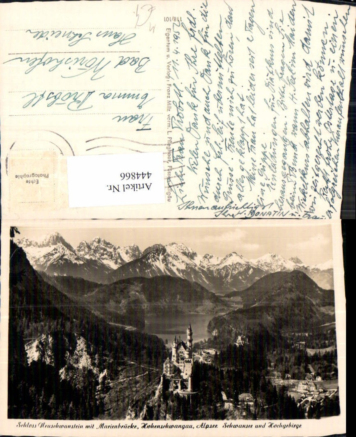 444866,Foto Ak Schloss Neuschwanstein Marienbrücke Hohenschwangau Alpsee