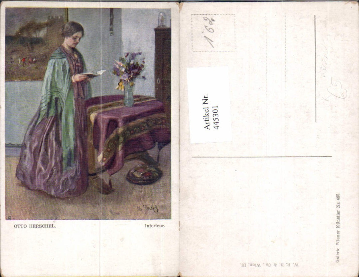 445301,Künstler Ak Otto Herschel Interieur Frau Buch Lesen