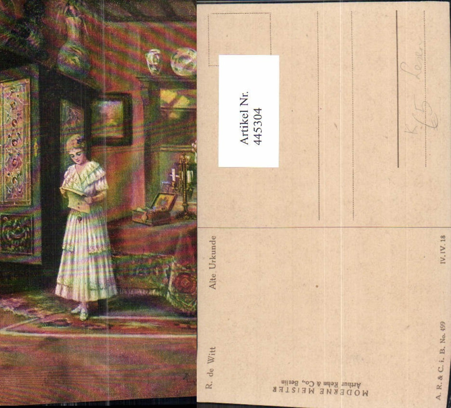445304,Künstler Ak R. De Witt Alte Urkunde Frau Lesen