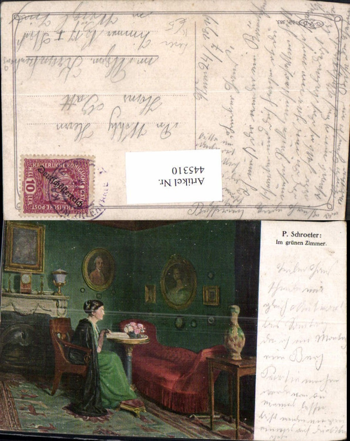 445310,Künstler Ak P. Schroeter Im grünen Zimmer Frau Buch Lesen
