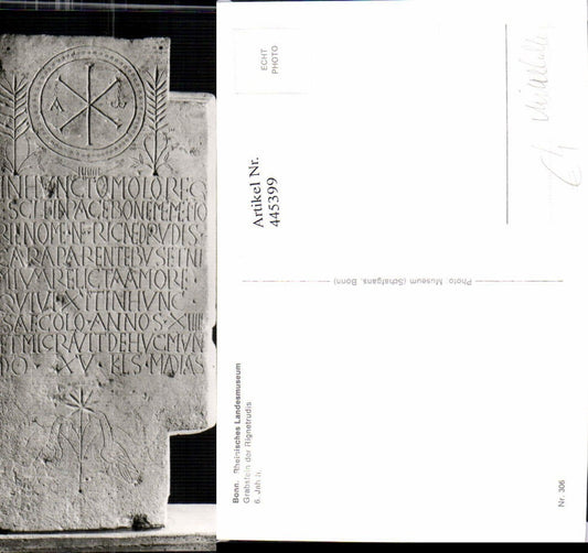445399,Bonn Rheinisches Museum Grabstein Rignetrudis Archäologie Mittelalter