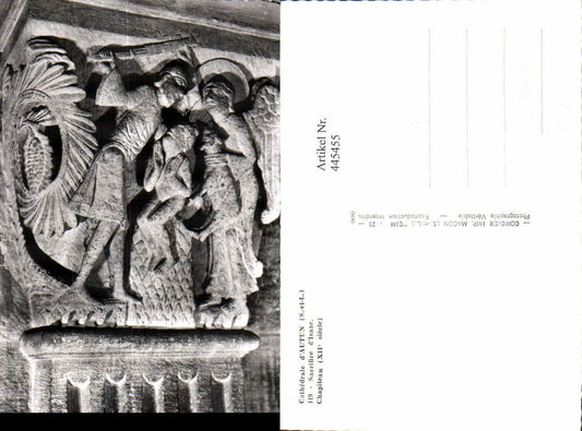 445455,Mittelalter Cathedrale d Autun Sacerifice d Isaac Chapiteau Statue Relief