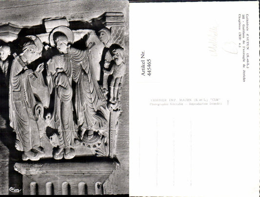 445465,Mittelalter Cathedrale d Autun Guerison de l aveuge de Jericho Chapiteau Statue