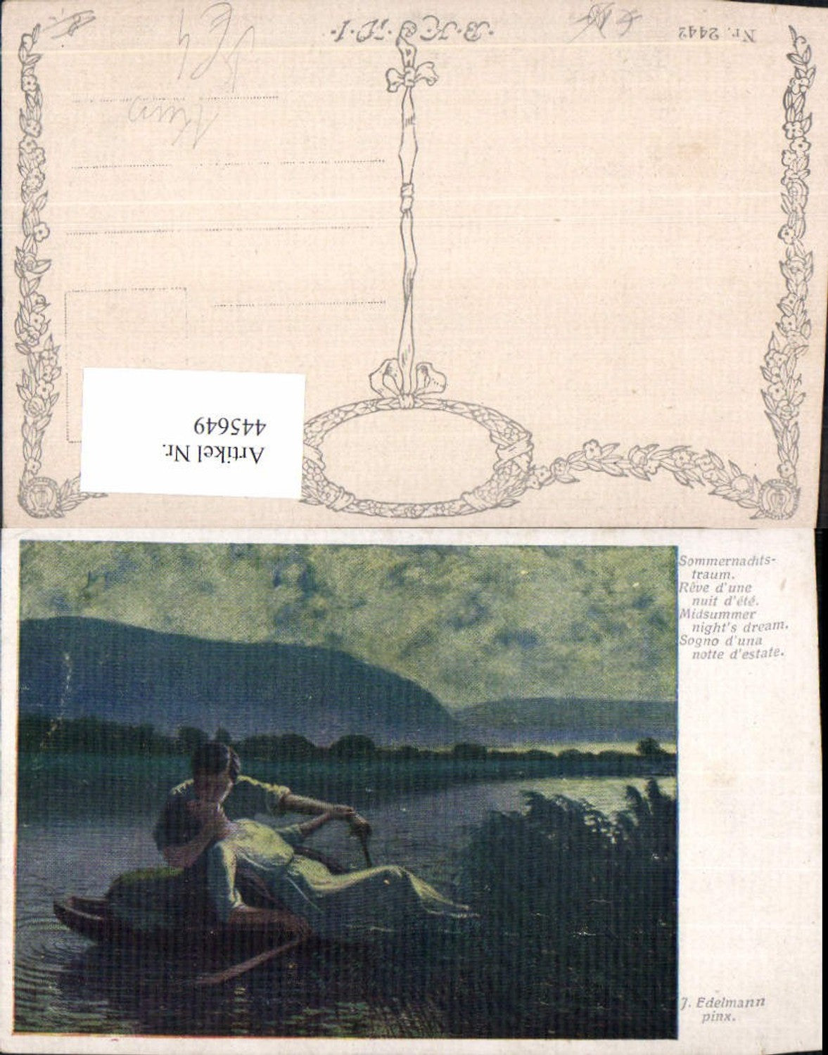 445649, J. Edelmann Midsummer Night's Dream Kiss in Rowboat Couple Love pub BKWI 2442