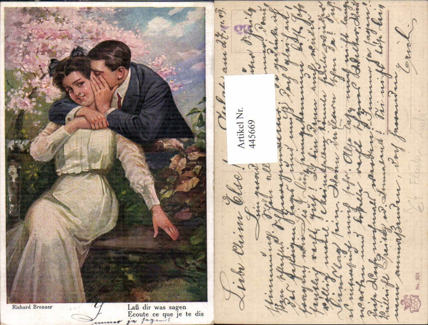 445669,Künstler Ak Richard Brenner Umarmung Flüstern Paar Liebe