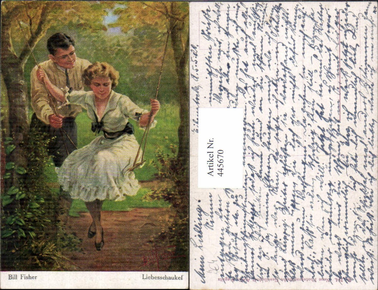 445670,Künstler Ak Bill Fisher Liebesschaukel Schaukel Paar Liebe