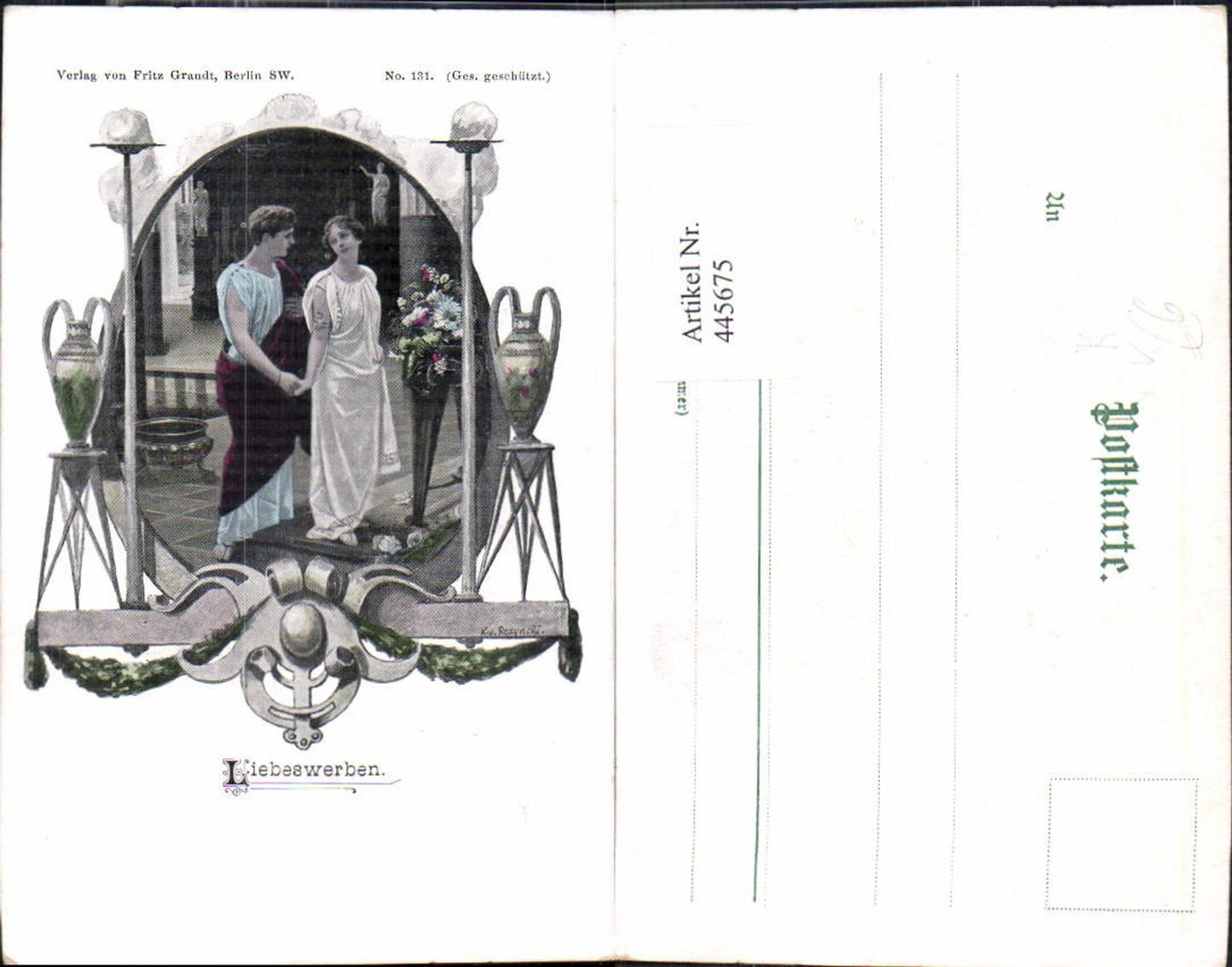 445675,Künstler Ak K. v. Rozynski Liebeswerben Paar Liebe pub Fritz Grandt 131