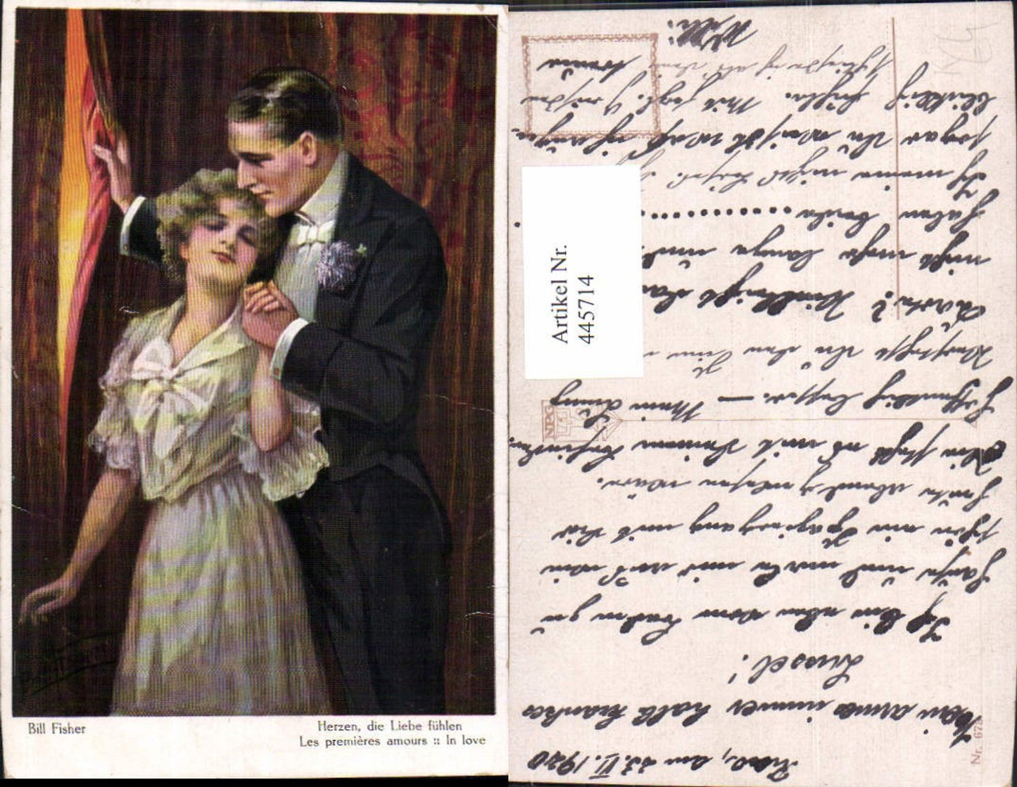 445714,Künstler Ak Bill Fisher Herzen die Liebe fühlen Paar Liebe Händchenhalten