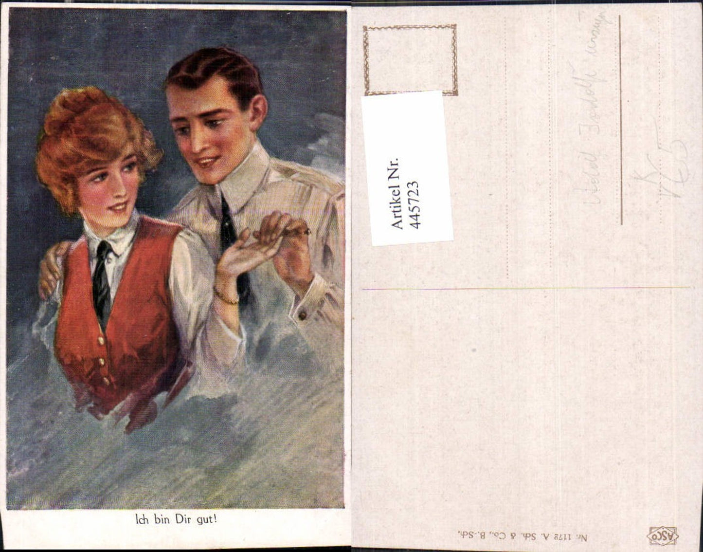 445723,Künstler Ak Adolf Jodolfi unsign. Ich bin dir gut Paar Liebe Händchenhalten pub Asco 1172