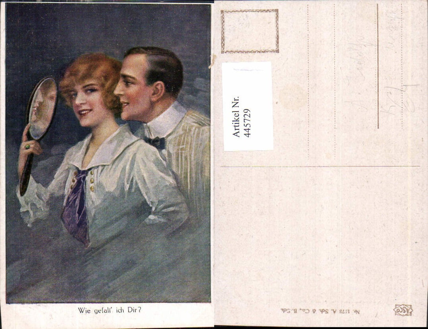 445729,Adolf Jodolfi unsign. Wie gefall ich dir Paar Liebe Handspiegel pub Asco 1173