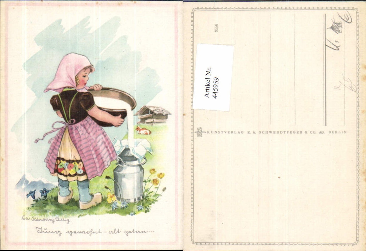 445959,Künstler Ak Lotte Oldenbürg-Wittig Kind Mädchen m. Milchkanne