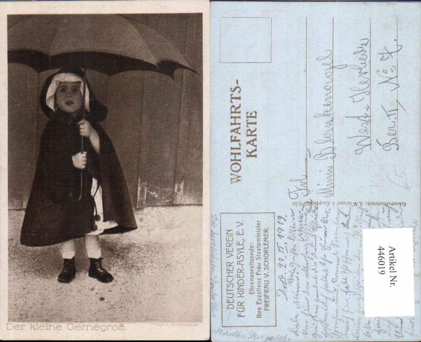 446019,Künstler Ak Prof. v. Zimmerauer Der kleine Gernegroß Kind Mädchen Schirm