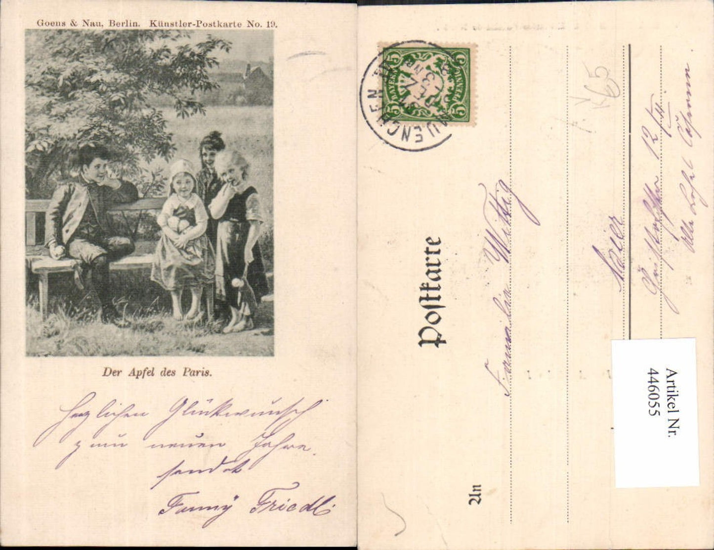 446055,Künstler Ak Der Apfel des Paris Kinder Bank Strauch pub Goens & Nau 19