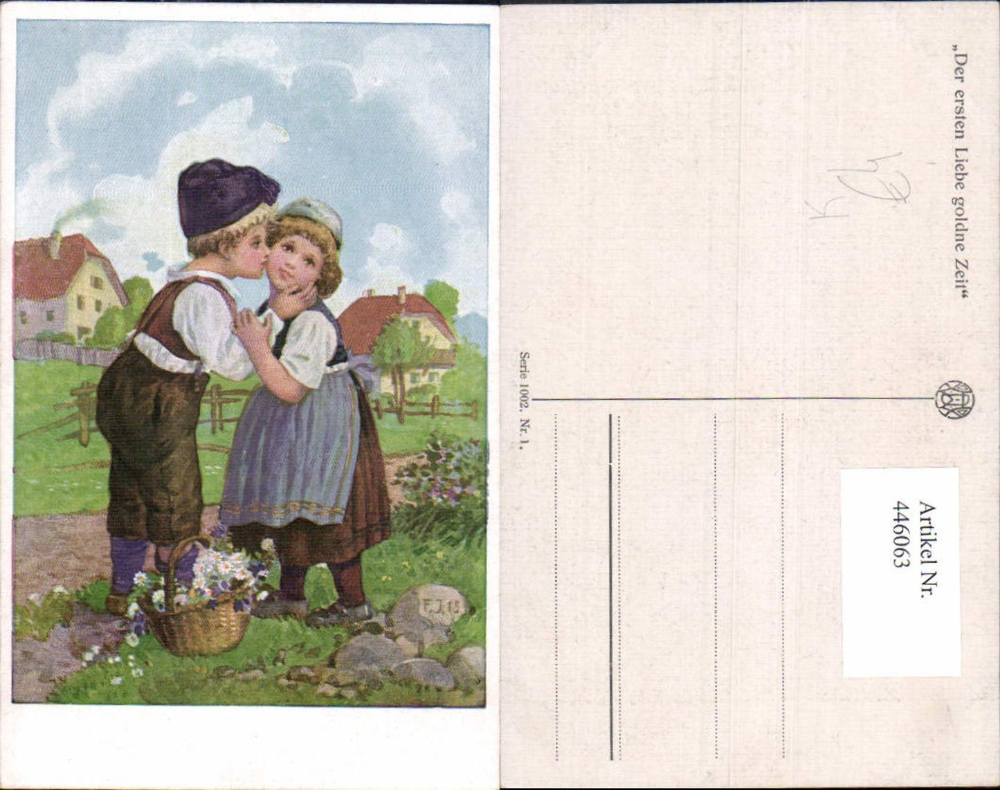 446063,Künstler Ak Der ersten Liebe goldne Zeit Kinder Kuss