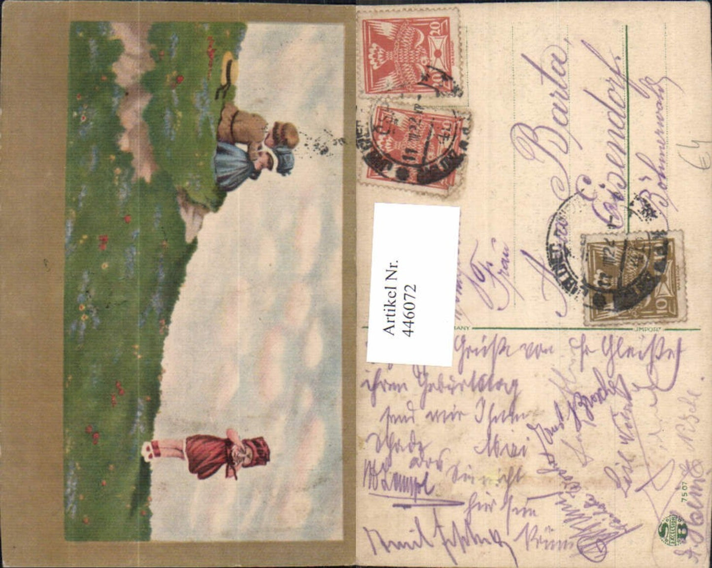 446072,Künstler Ak Kinder auf Wiese Blumenwiese Eifersucht