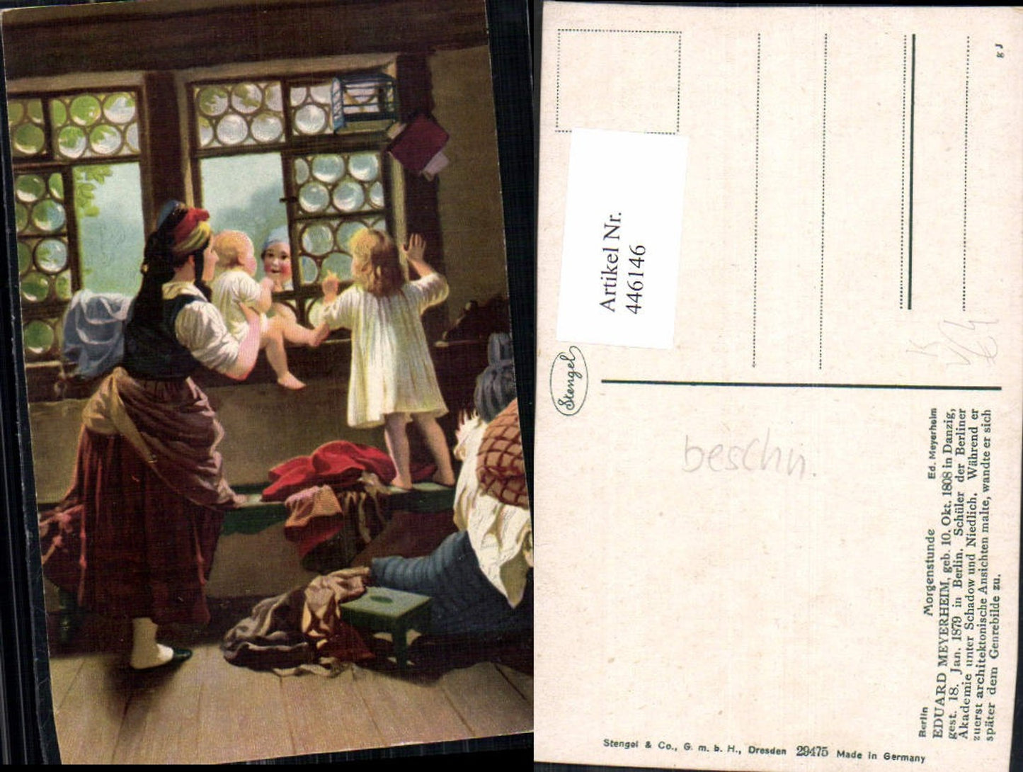 446146,Künstler Ak Eduard Meyerheim Morgenstunde Frau als Mutter pub Stengel Co 29475