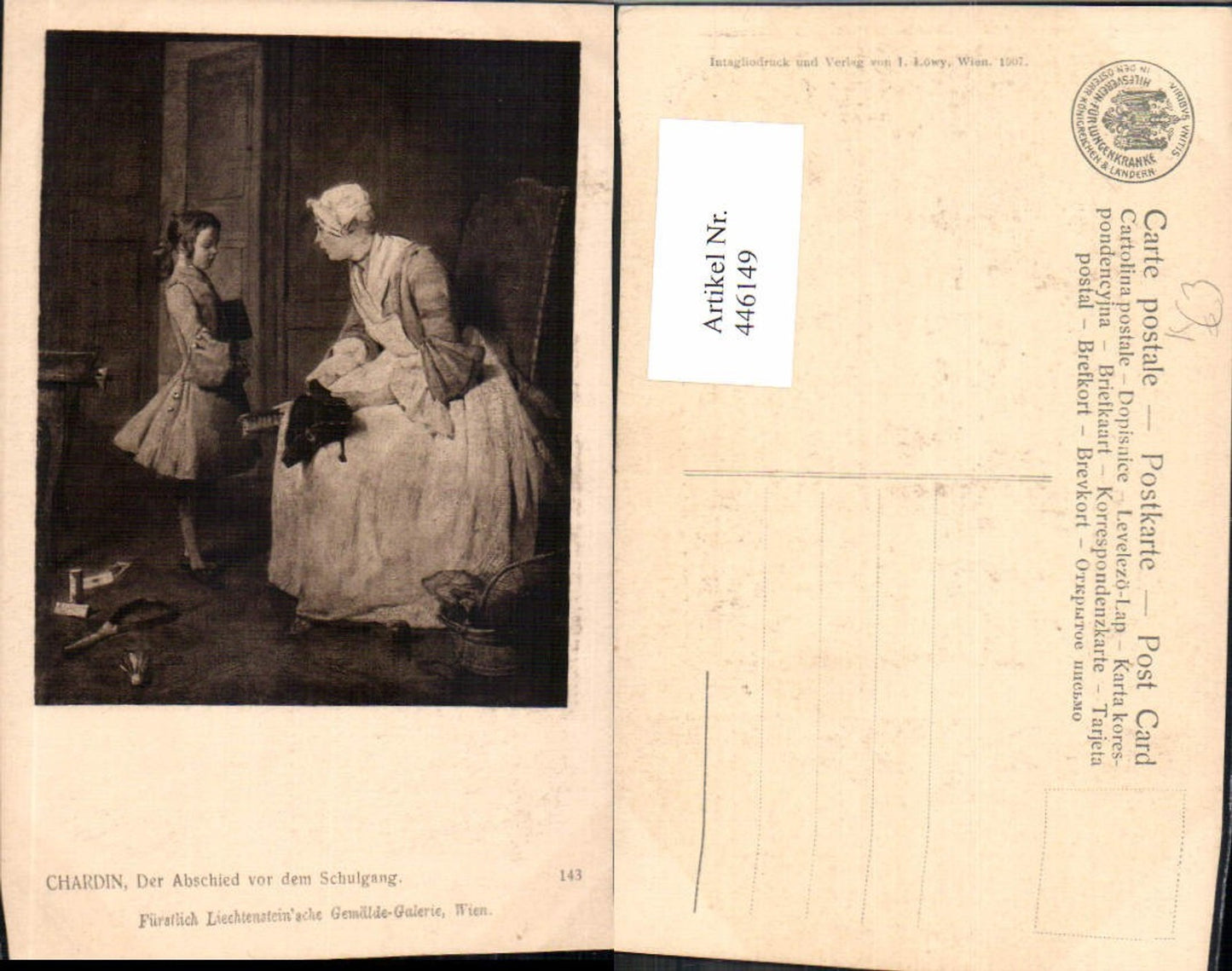 446149,Künstler Ak Chardin Der Abschied v. d. Schulgang Frau als Mutter