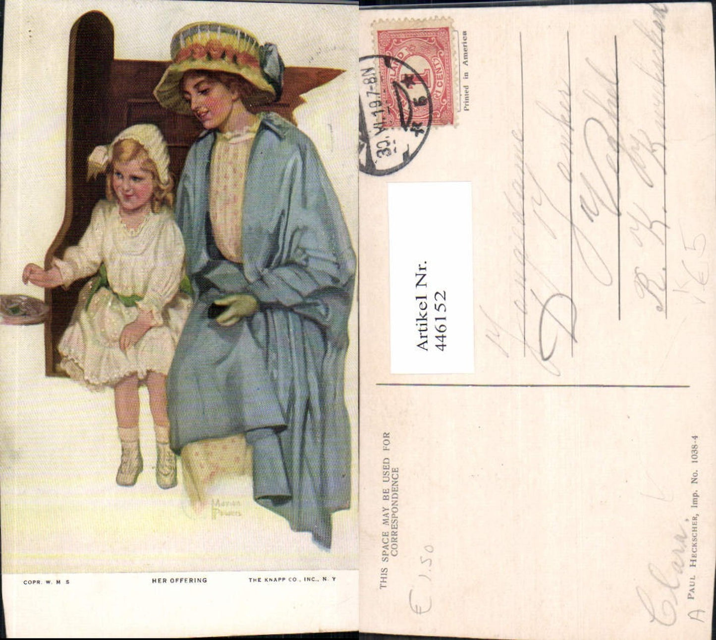 446152,Künstler Ak Marion Powers Her Offering Frau als Mutter pub Paul Heckscher 1038/4