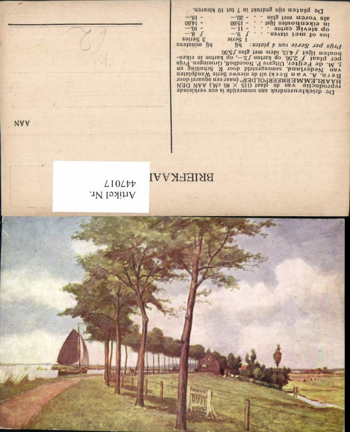 447017,Künstler AK A. Van Beek Aan den Haarlemmermeerpolder Landschaft Segelboot