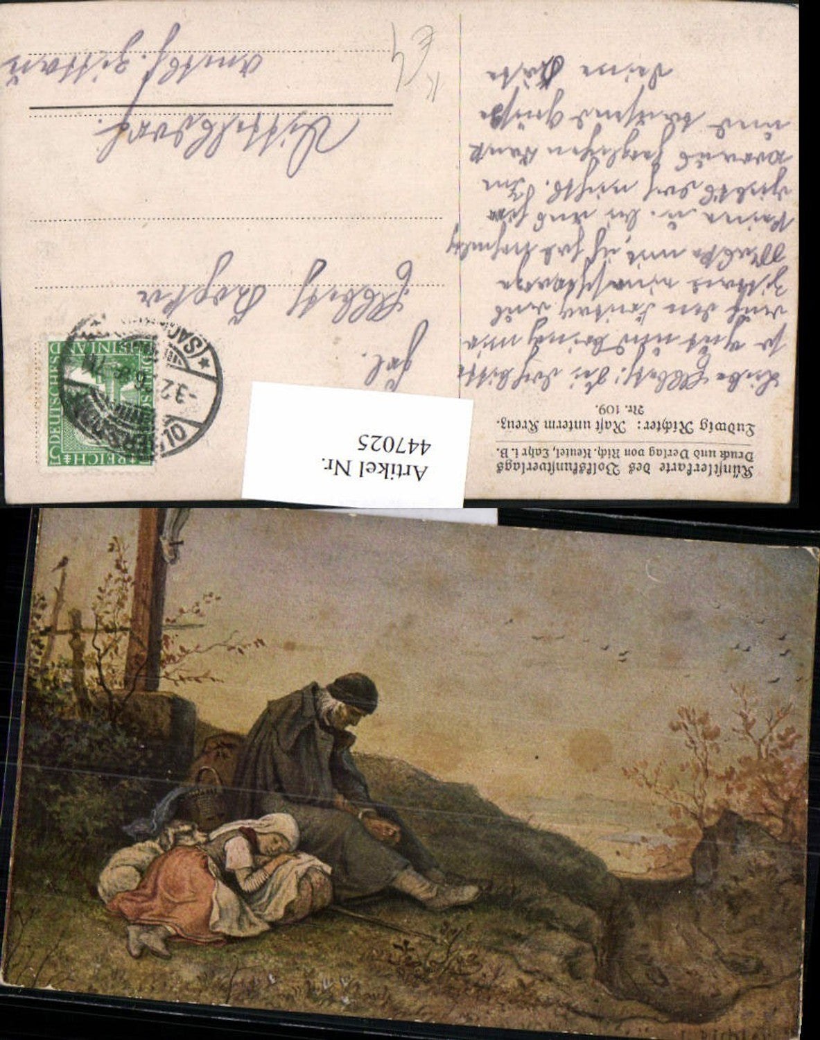 447025,Künstler AK Ludwig Richter Rast unterm Kreuz pub Volkskunstverlag 109
