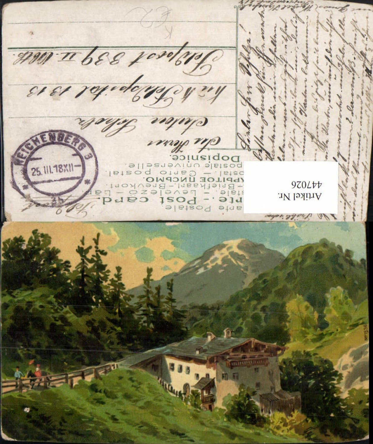 447026,Künstler AK Landschaft Haus Bergkulisse